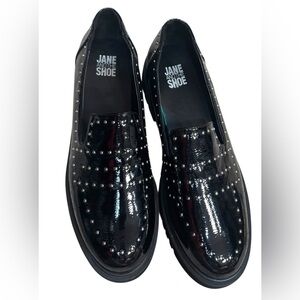 JANE AND THE SHOE Black studded loafers “Elana” size 10